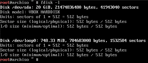 The output of fdisk -l in the CLI