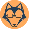 A stylised logo of a husky wearing glasses